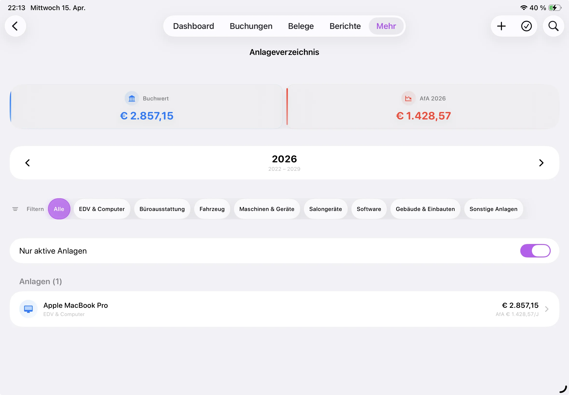 Anlagegüter verwalten — Accounted.